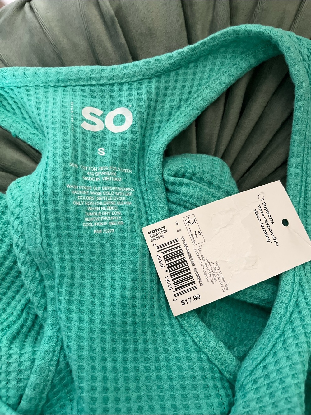 SO Turquoise Ribbed Notch-Neck Tank - Picture 5 of 5